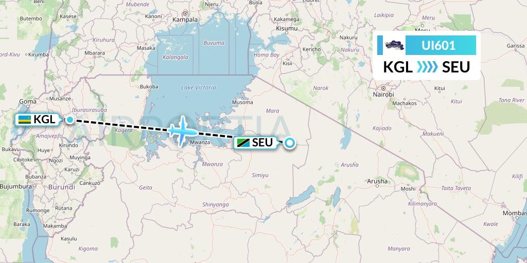 UI601 Auric Air Flight Map: Kigali to Seronera