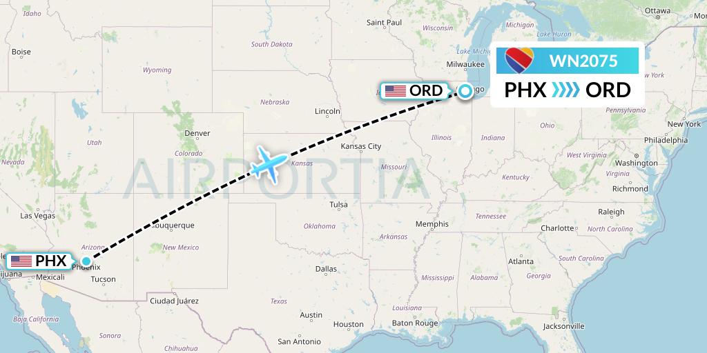 WN2075 Southwest Airlines Flight Map: Phoenix to Chicago