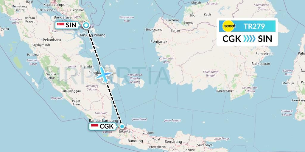 TR279 Tigerair Flight Map: Jakarta to Singapore