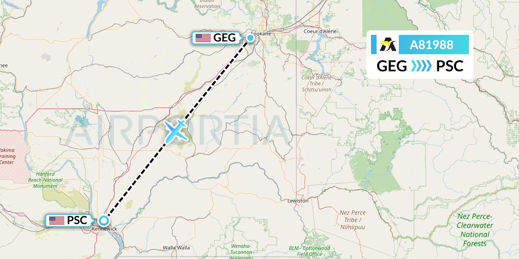 A81988 Aerolink Uganda Flight Map: Spokane to Pasco