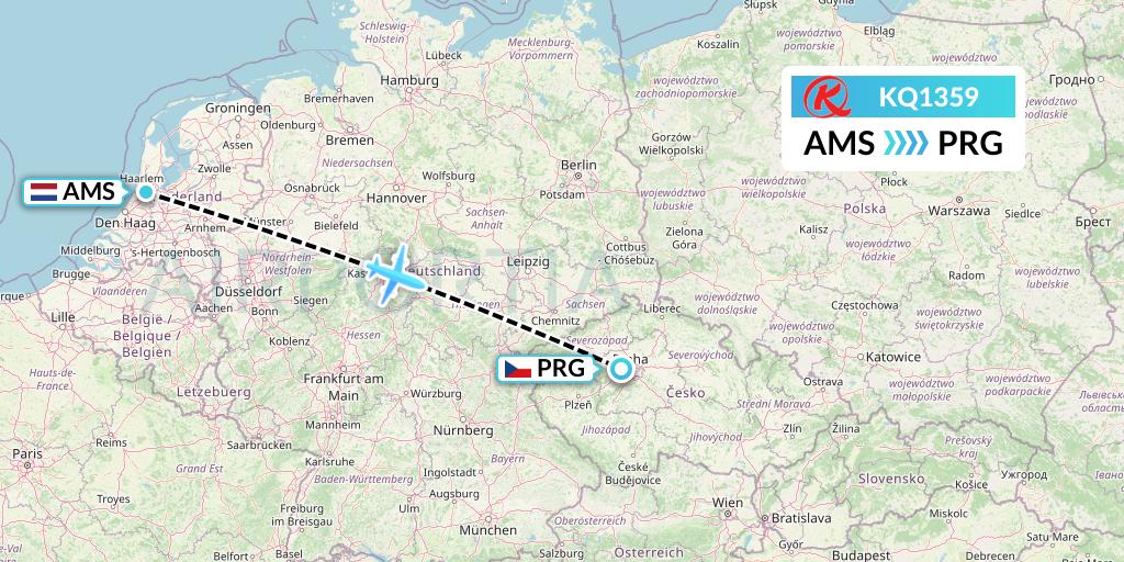 KQ1359 Kenya Airways Flight Map: Amsterdam to Prague