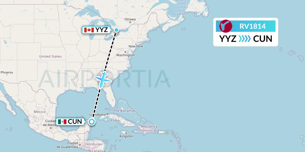RV1814 Air Canada Rouge Flight Map: Toronto to Cancun