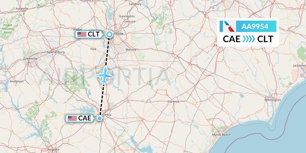 AA9954 American Airlines Flight Map: Columbia to Charlotte