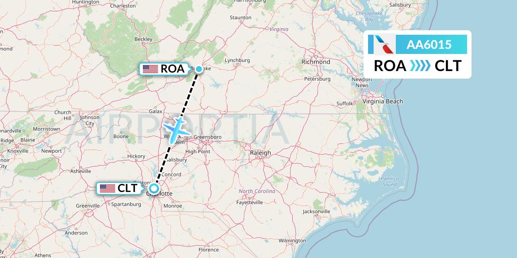 AA6015 American Airlines Flight Map: Roanoke to Charlotte