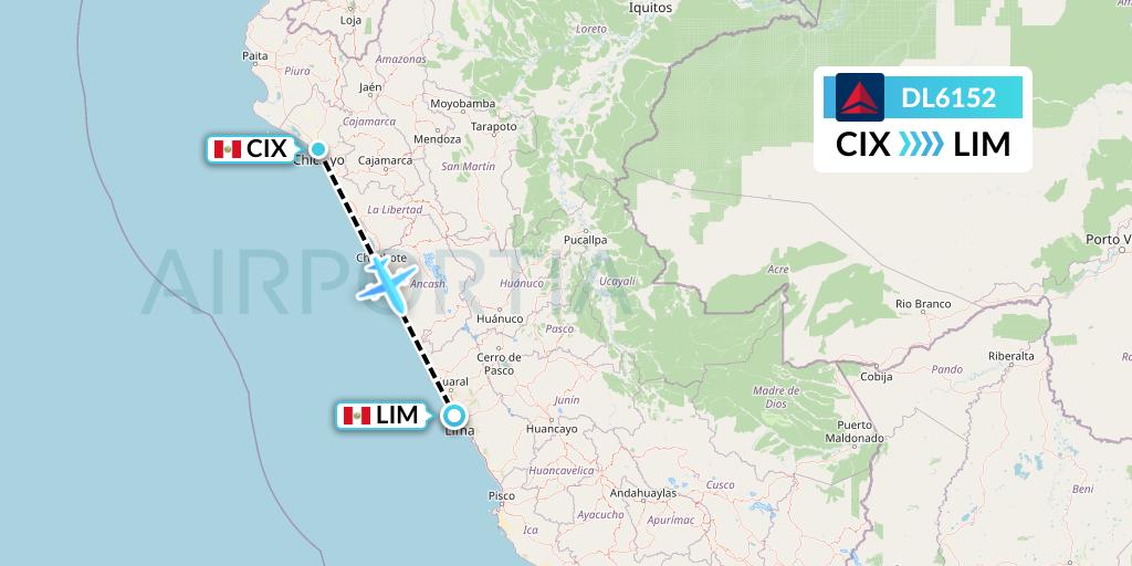 DL6152 Delta Air Lines Flight Map: Chiclayo to Lima