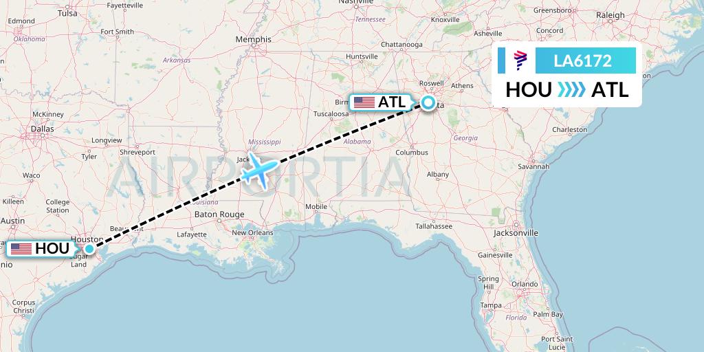 LA6172 LAN Airlines Flight Map: Houston to Atlanta