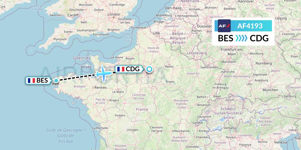 AF4193 Air France Flight Map: Brest to Paris