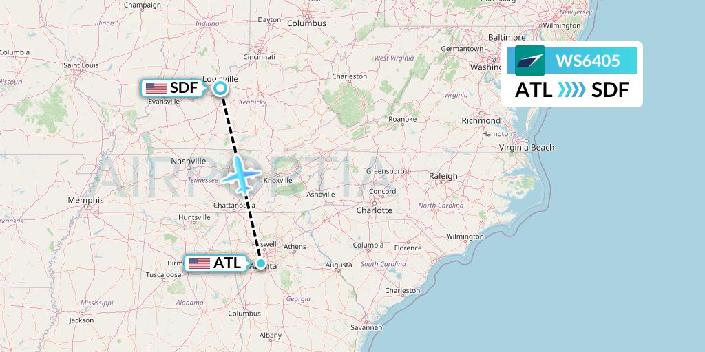 WS6405 WestJet Flight Map: Atlanta to Louisville