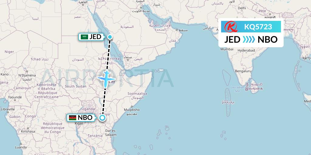KQ5723 Kenya Airways Flight Map: Jeddah to Nairobi