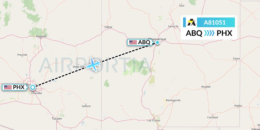 A81051 Aerolink Uganda Flight Map: Albuquerque to Phoenix
