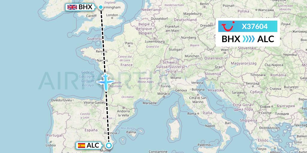 X37604 TUI fly Germany Flight Map: Birmingham to Alicante