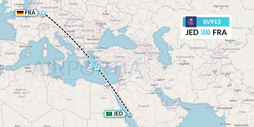SV913 Saudi Arabian Airlines Flight Map: Jeddah to Frankfurt