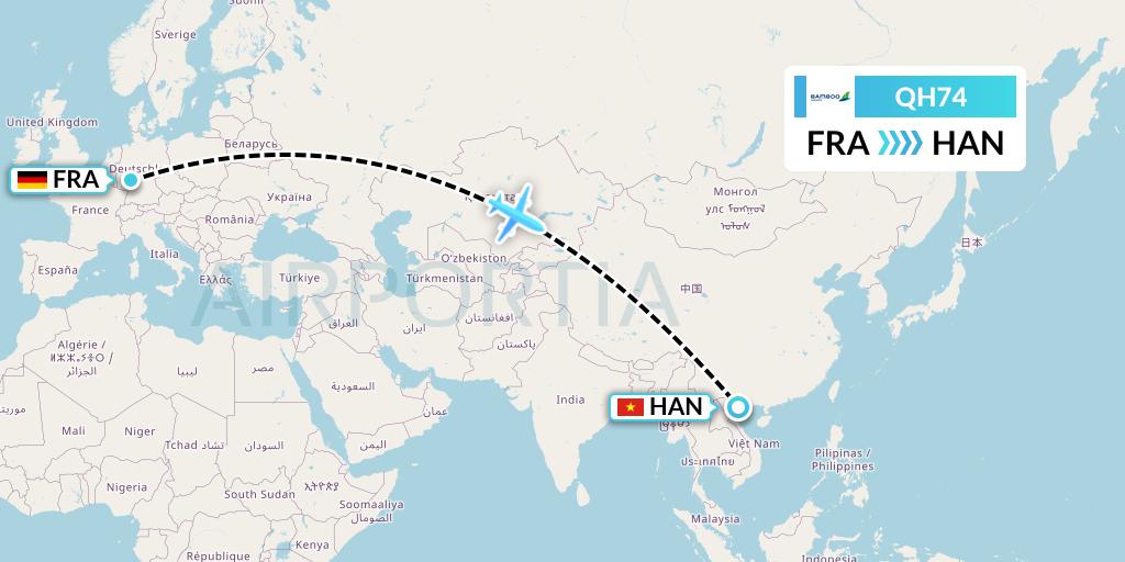 QH74 Flight Status Bamboo Airways Frankfurt to Hanoi (BAV74)