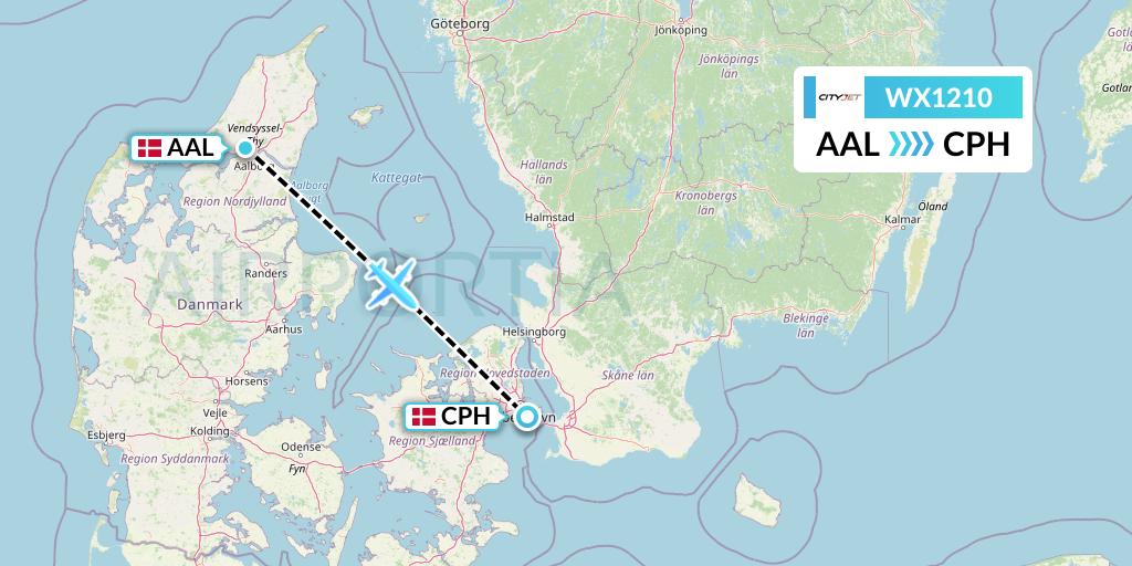 WX1210 Cityjet Flight Map: Aalborg to Copenhagen