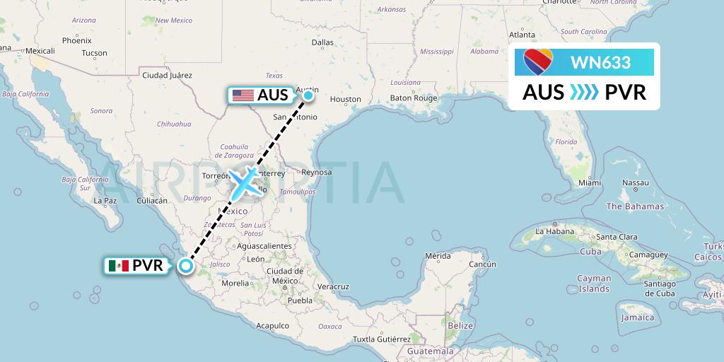 WN633 Southwest Airlines Flight Map: Austin to Puerto Vallarta