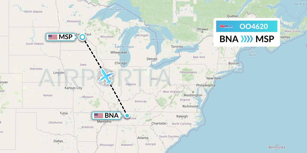 OO4620 SkyWest Airlines Flight Map: Nashville to Minneapolis