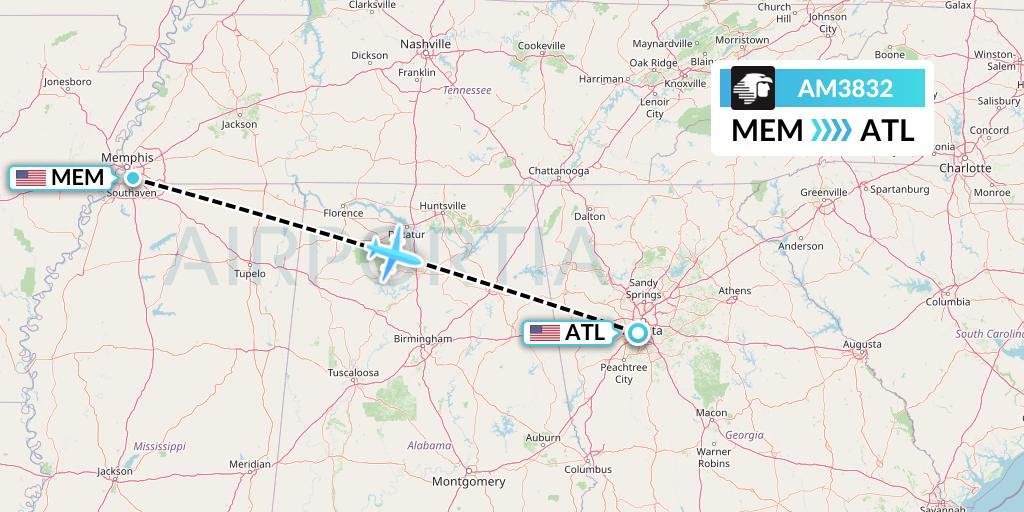AM3832 Aeromexico Flight Map: Memphis to Atlanta