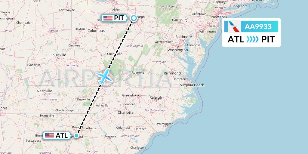 AA9933 American Airlines Flight Map: Atlanta to Pittsburgh