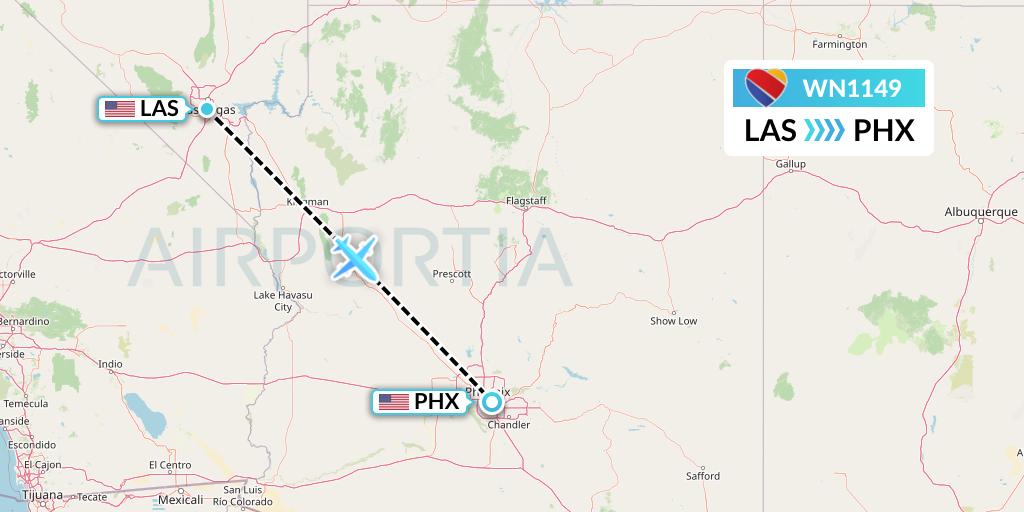 WN1149 Southwest Airlines Flight Map: Las Vegas to Phoenix