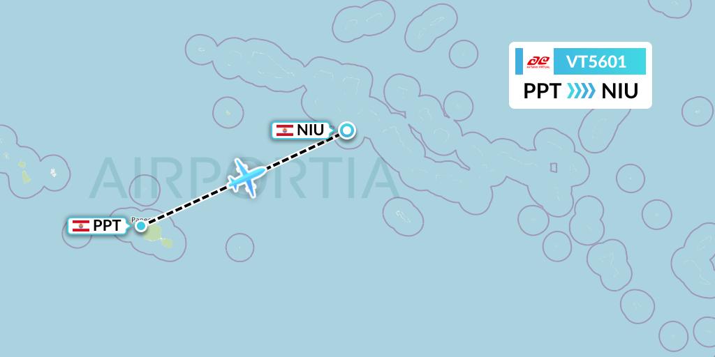 VT5601 Air Tahiti Flight Map: Papeete to Fakarava Niau