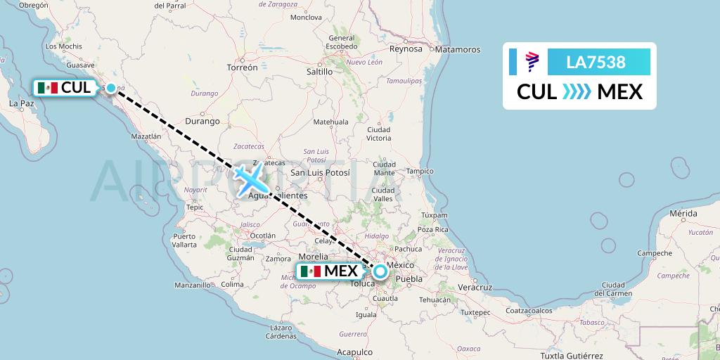 LA7538 LAN Airlines Flight Map: Culiacan to Mexico City
