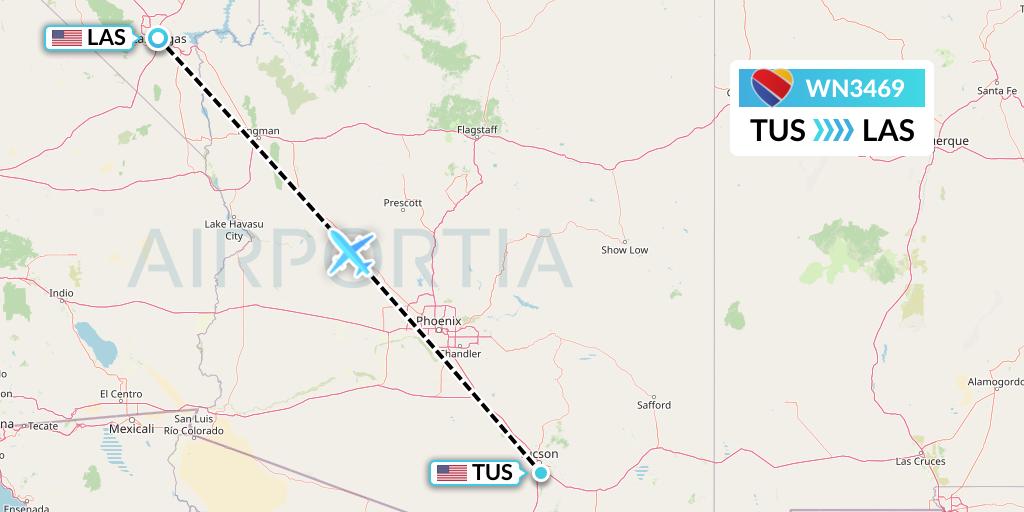 WN3469 Southwest Airlines Flight Map: Tucson to Las Vegas
