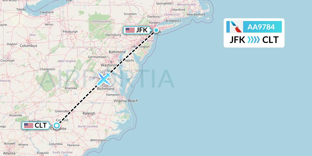 AA9784 American Airlines Flight Map: New York to Charlotte