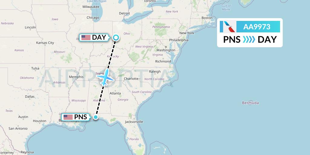 AA9973 American Airlines Flight Map: Pensacola to Dayton