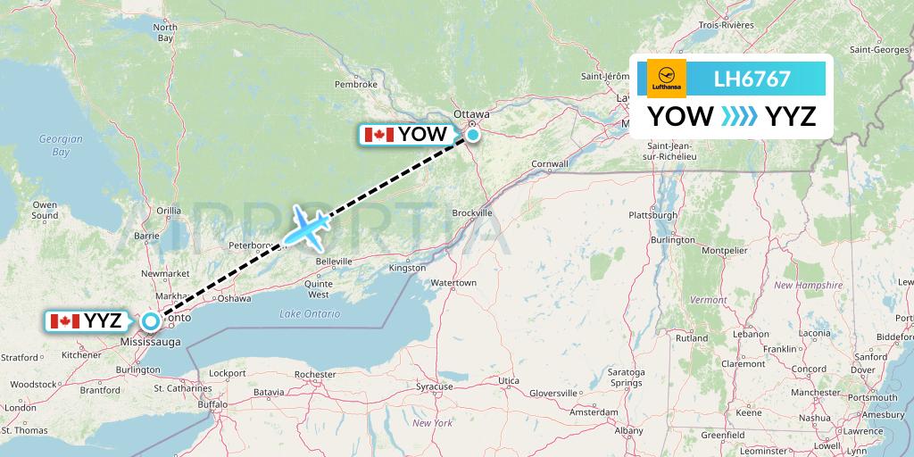 LH6767 Lufthansa Flight Map: Ottawa to Toronto