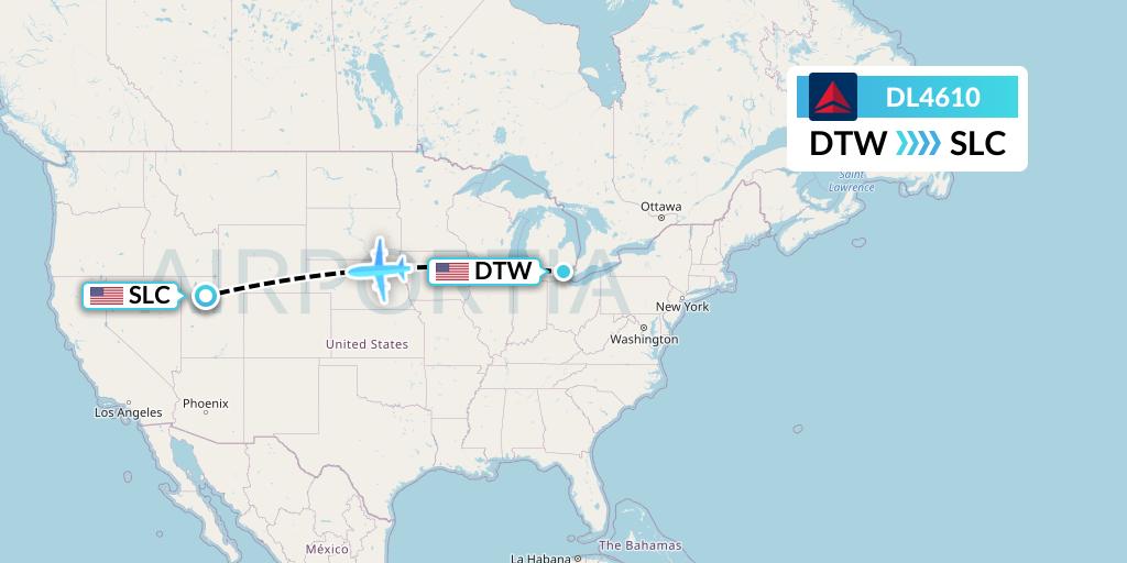 DL4610 Delta Air Lines Flight Map: Detroit to Salt Lake City