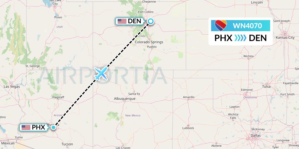 WN4070 Southwest Airlines Flight Map: Phoenix to Denver