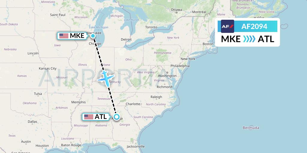 AF2094 Air France Flight Map: Milwaukee to Atlanta