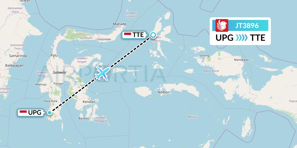 JT3896 Lion Airlines Flight Map: Makassar to Ternate