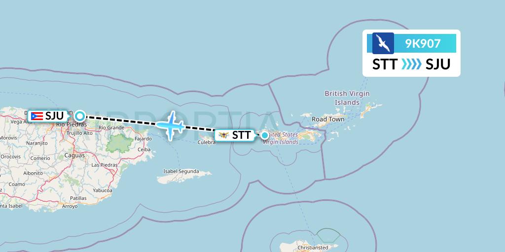 9K907 Cape Air Flight Map: St. Thomas to San Juan