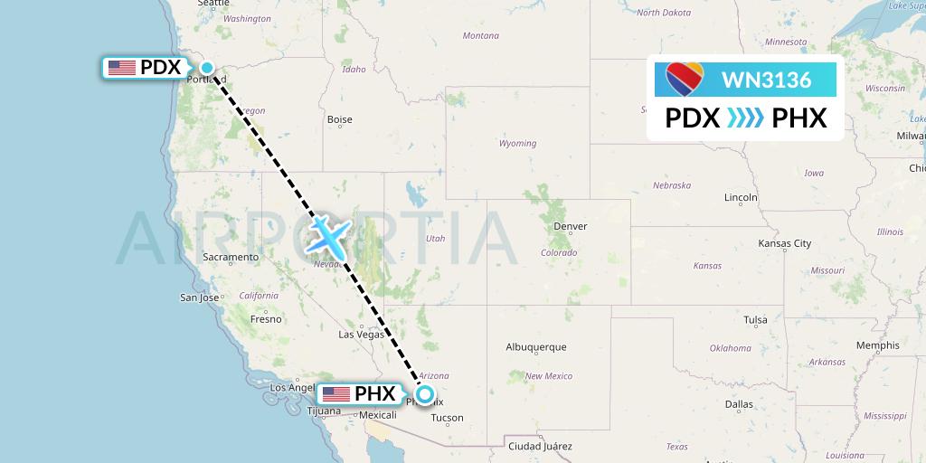 WN3136 Southwest Airlines Flight Map: Portland to Phoenix