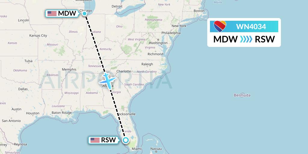 WN4034 Southwest Airlines Flight Map: Chicago to Fort Myers