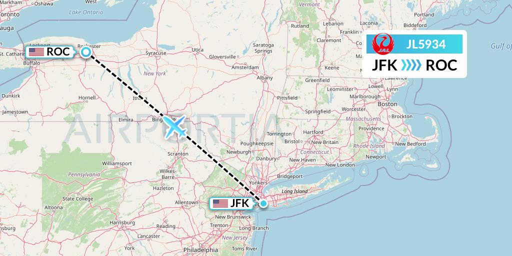 JL5934 Japan Airlines Flight Map: New York to Rochester