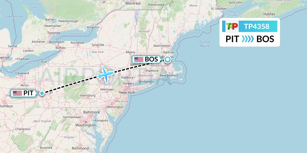 TP4358 TAP Portugal Flight Map: Pittsburgh to Boston