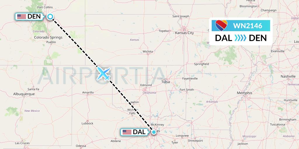 WN2146 Southwest Airlines Flight Map: Dallas to Denver