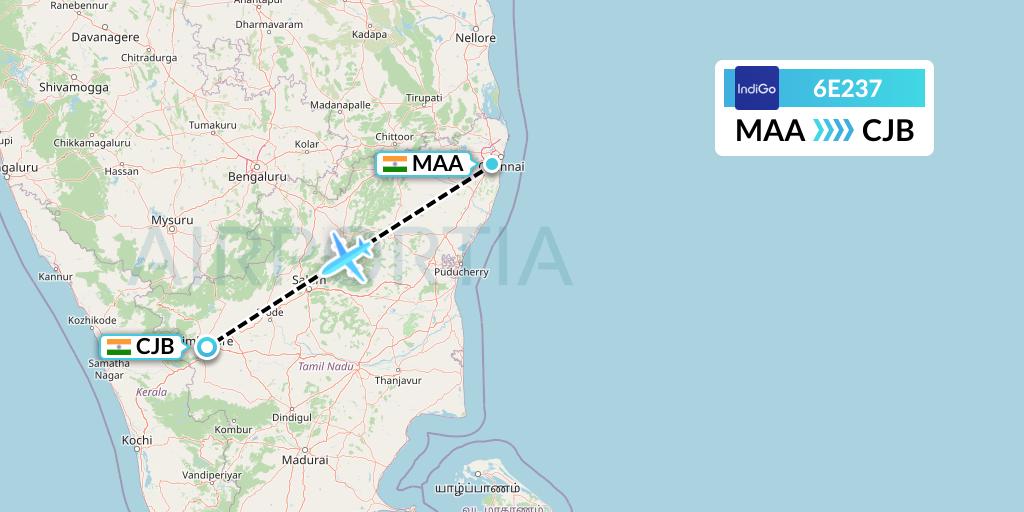 6E237 IndiGo Airlines Flight Map: Chennai to Coimbatore
