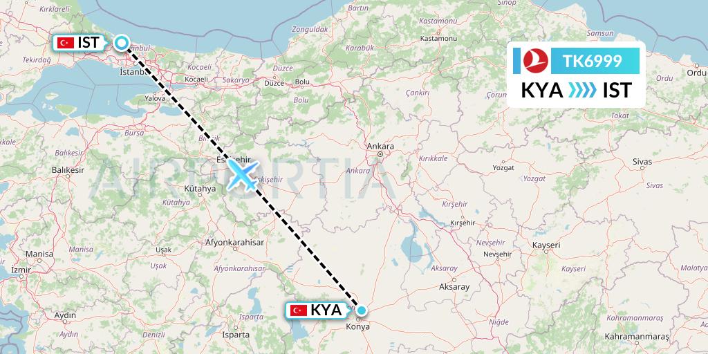 TK6999 Turkish Airlines Flight Map: Konya to Istanbul