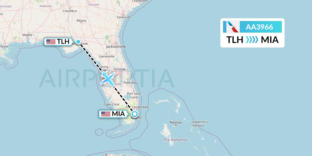 AA3966 American Airlines Flight Map: Tallahassee to Miami