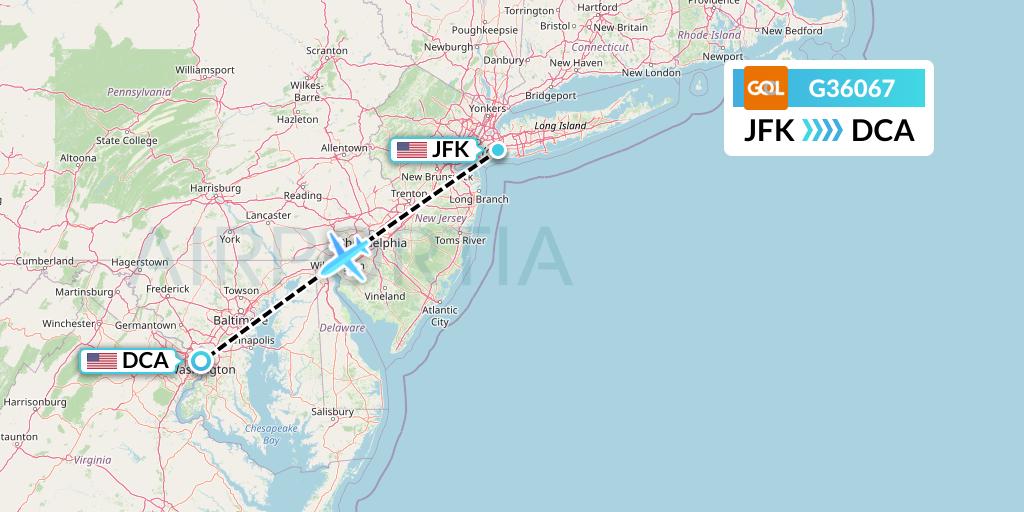G36067 GOL Transportes Aeros Flight Map: New York to Washington