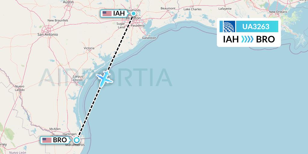 UA3263 United Airlines Flight Map: Houston to Brownsville