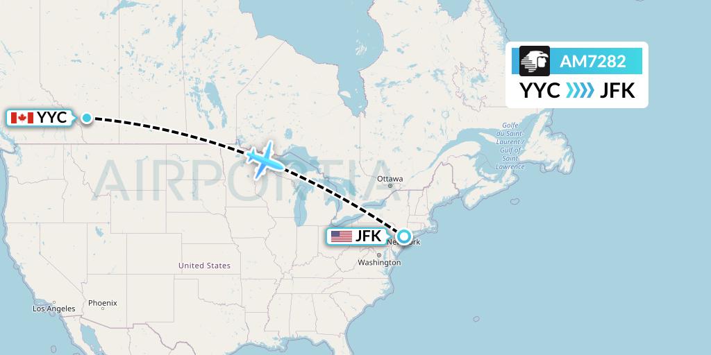 AM7282 Aeromexico Flight Map: Calgary to New York