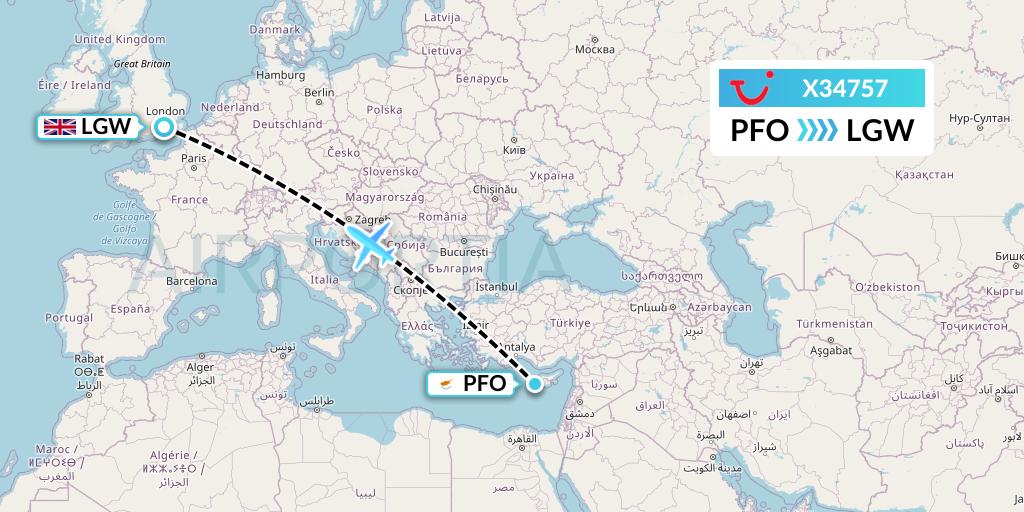 X34757 TUI fly Germany Flight Map: Pafos to London
