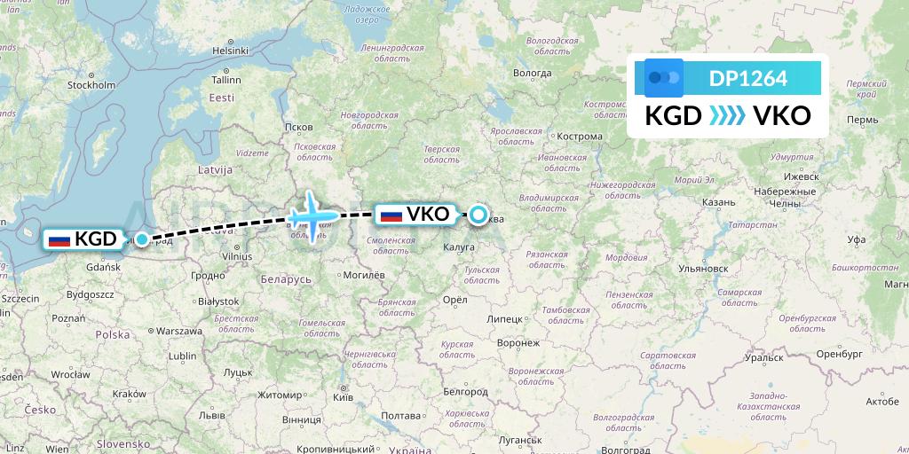 DP1264 Pobeda Flight Map: Kaliningrad to Moscow