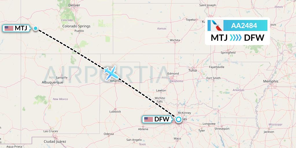AA2484 American Airlines Flight Map: Montrose to Dallas