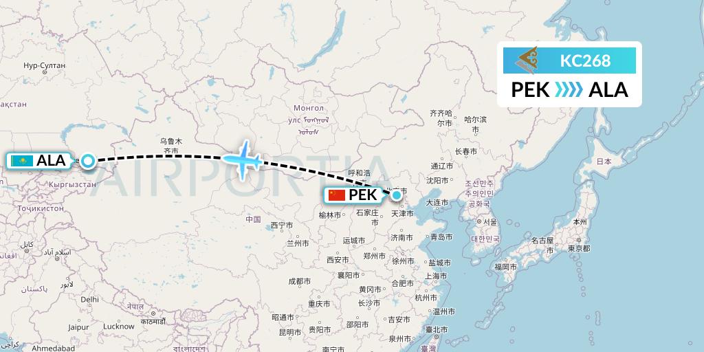 KC268 Air Astana Flight Map: Beijing to Almaty