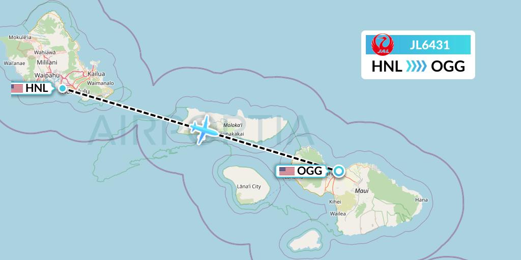 JL6431 Japan Airlines Flight Map: Honolulu to Kahului